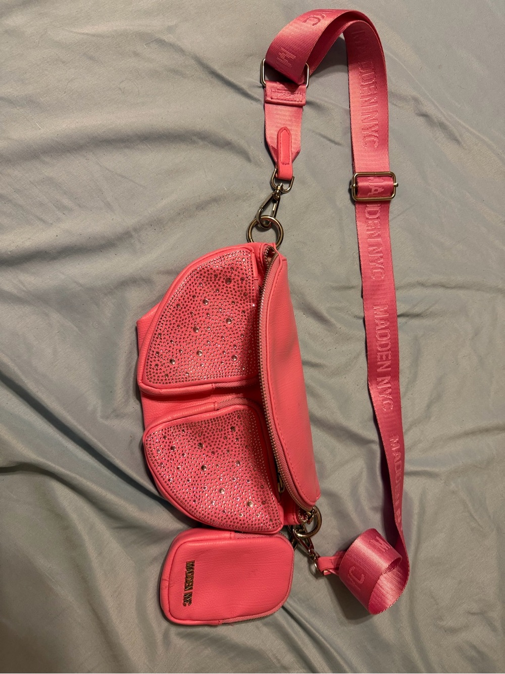 Steve Madden Pink Crystal-Embellished Crossbody Belt Bag